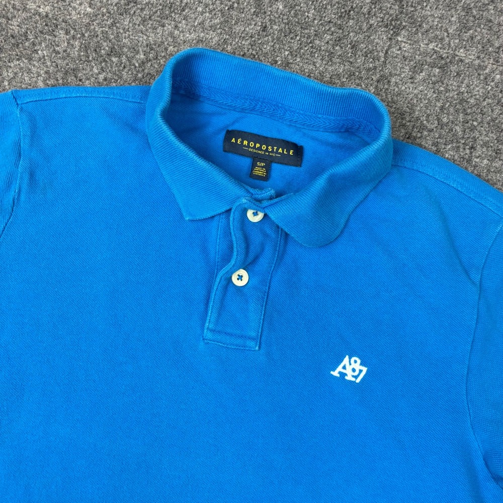 Aeropostale Mens Blue A87 Logo Pique Short Sleeve Polo Shirt Size S